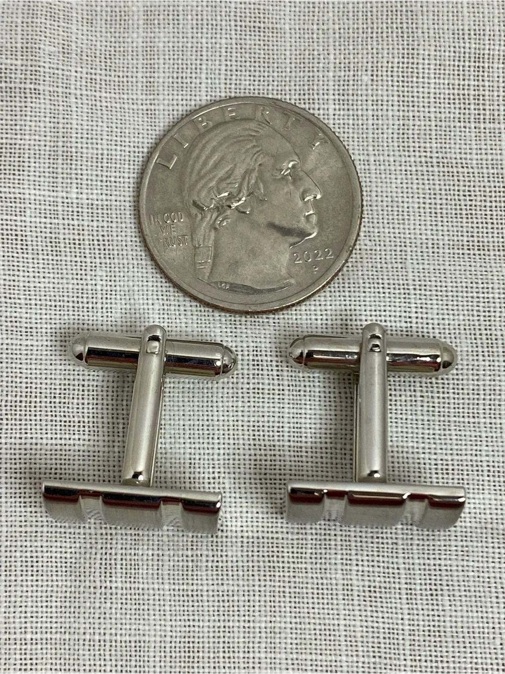 Kenneth Roberts Silver Tone Brushed Polished Rectangular Cuff Links Bullet Back